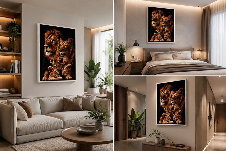 Quadro Decorativo Família de Leões
