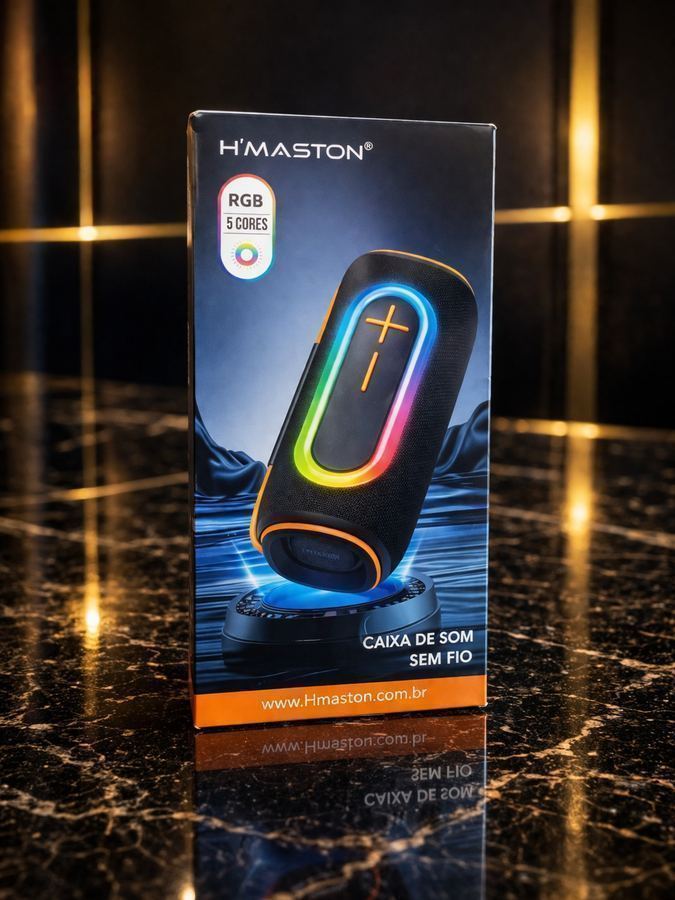 "Caixa de Som H'Maston AM38 20W Bluetooth 5.3 LED RGB 5 Cores Portátil com Alça TWS Microfone"